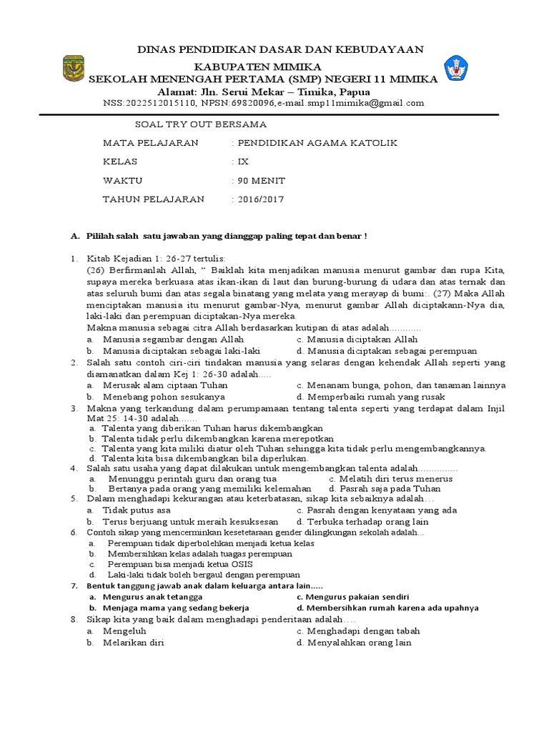 Soal Ujian Try Out Kls 9 Pdf