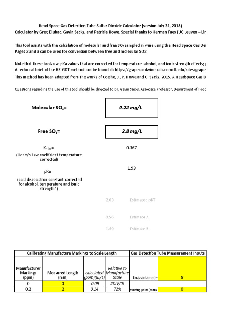 SO2 Detection Tube Calculator Guide | PDF | Sulfur Dioxide | Acid ...