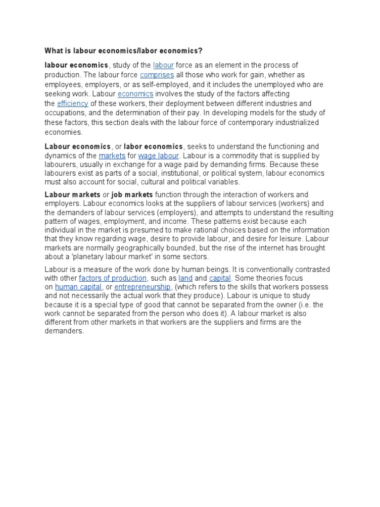 Labour Economics | PDF | Labour Economics | Economics