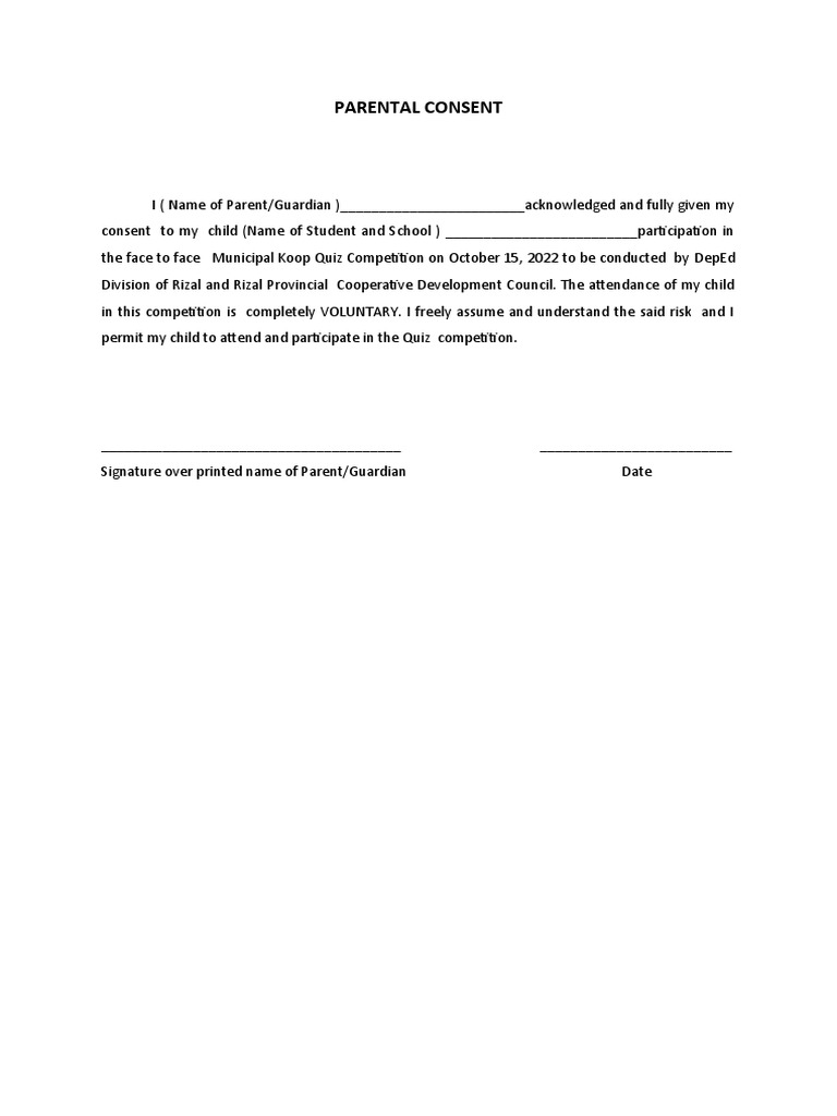 Parental Consent Coop Quiz Competition. | PDF | Career & Growth ...