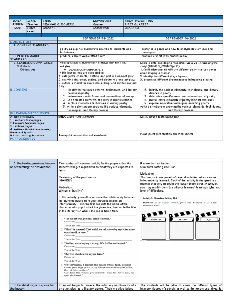 Creative Writing Lesson Plan for Grade 12 | PDF | Poetry | Learning