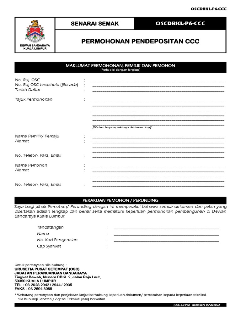Senarai Semak Permohonan CCC DBKL | PDF