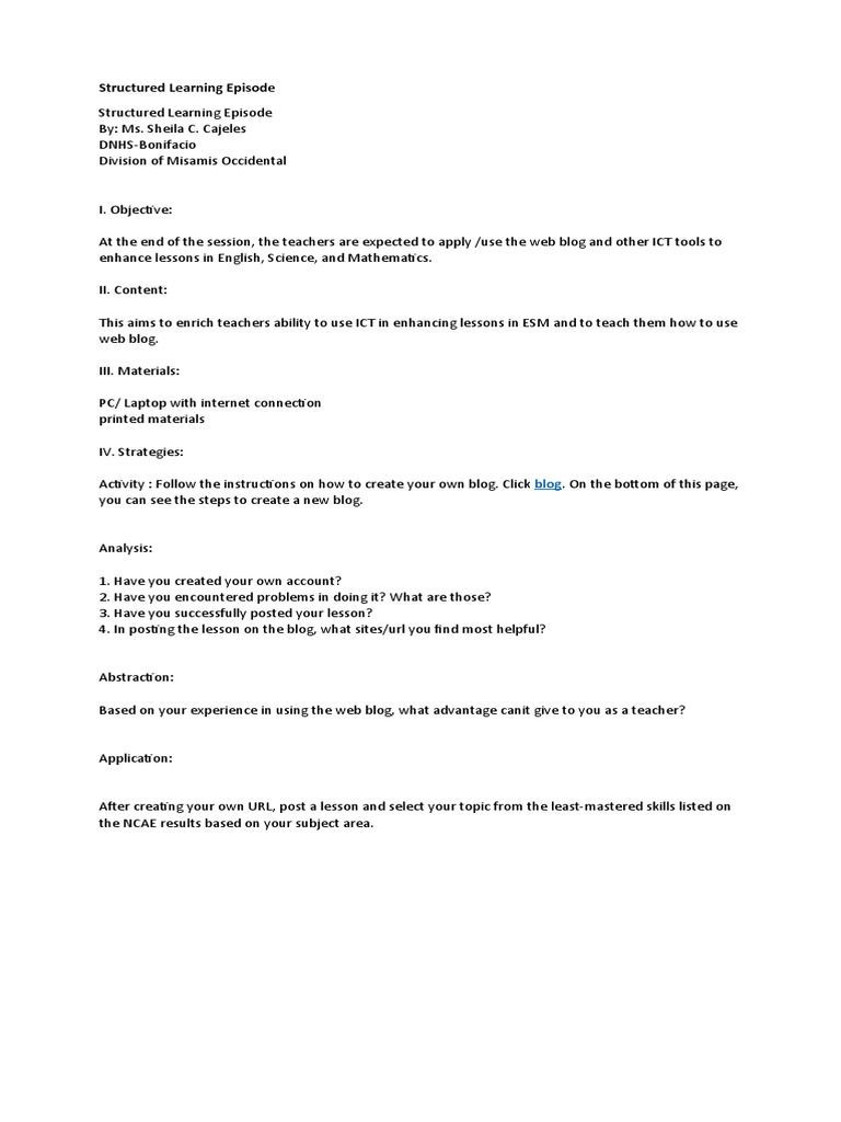 Structured Learning Episode Sample | PDF