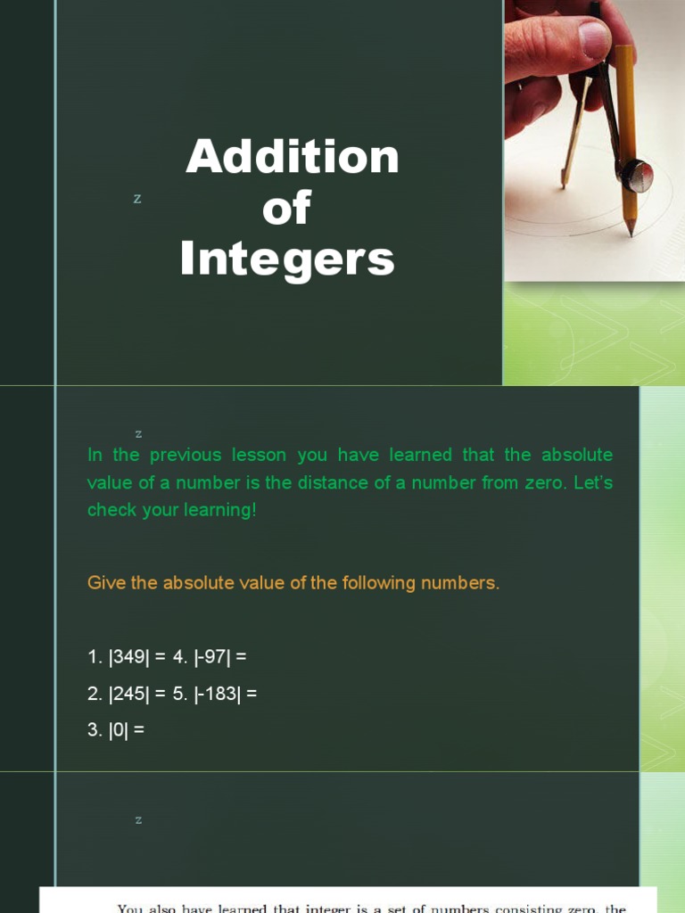 Addition of Integers | PDF