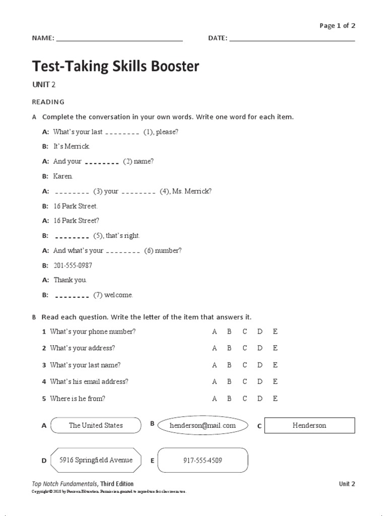 Practice Unit 2 TopNotch1 PDF Communication