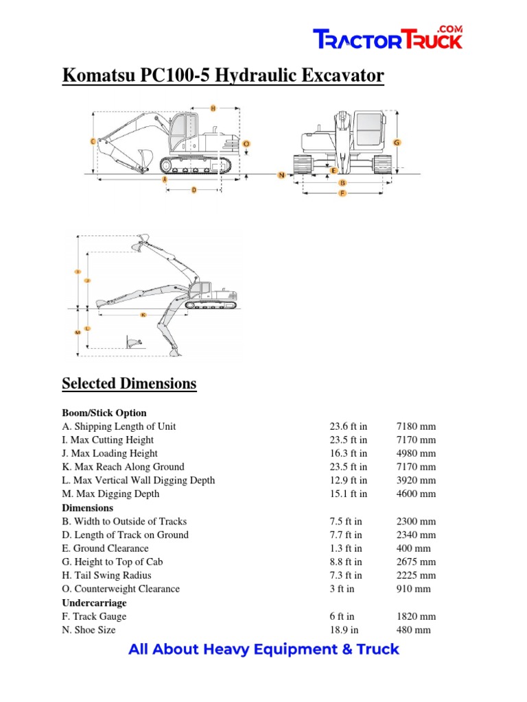 Komatsu PC100-5 Excavator Specifications | PDF | Vehicles | Mechanical ...