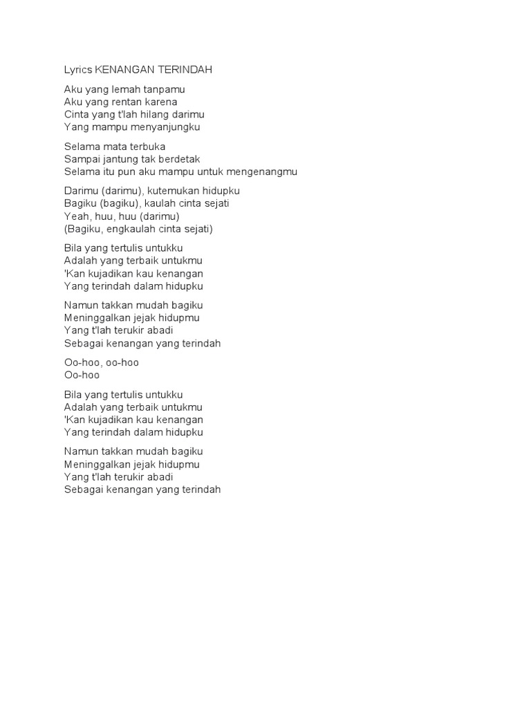 Lirik Lagu Kenangan Terindah | PDF