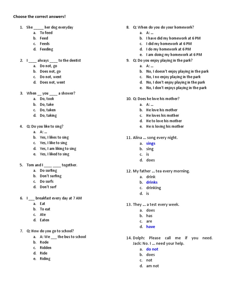 Simple Present Tense Exercises and Answers | PDF | Grammar | Linguistics