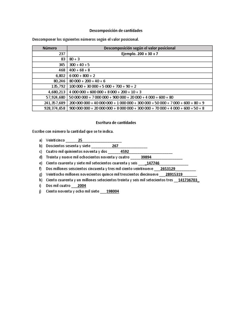 Descomposición de Cantidades | PDF