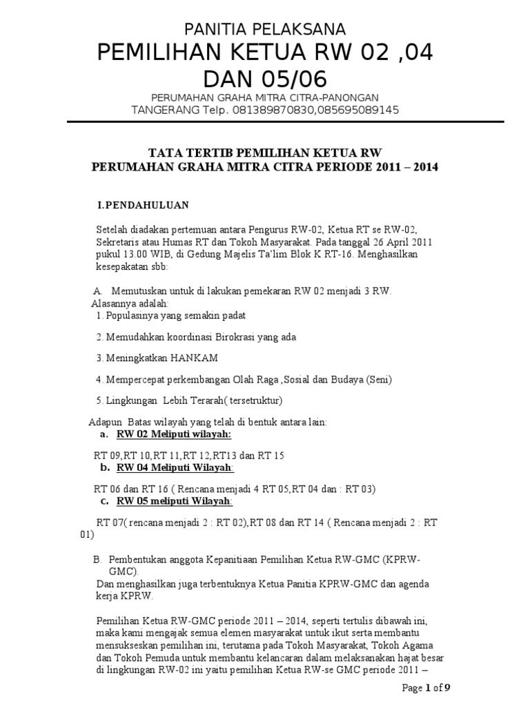 Tata Tertib Pemilihan Ketua Rw 2011