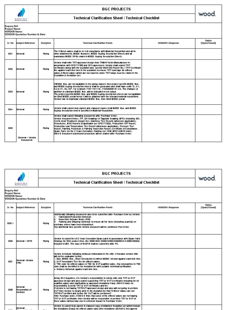 Technical Requirements and Documentation Needs for a Piping Valve