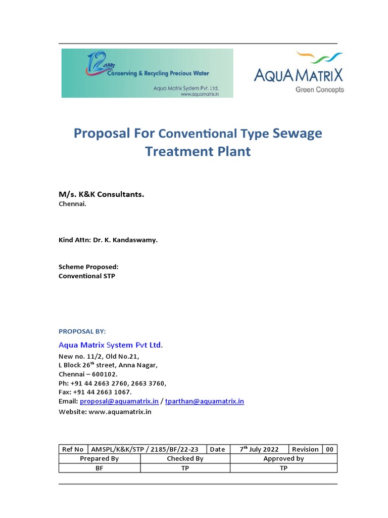400 KLD Conventional STP Proposal | PDF | Sewage Treatment | Chemistry