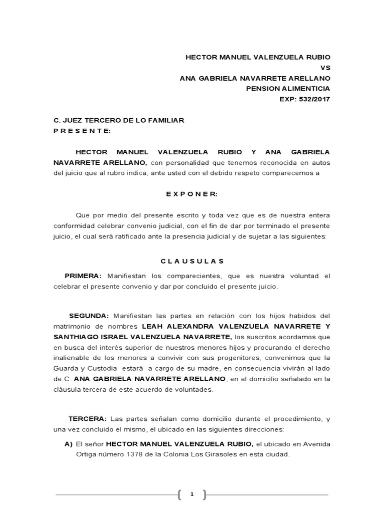 Convenio Pensión Alimenticia | PDF | Pensión alimenticia | Justicia