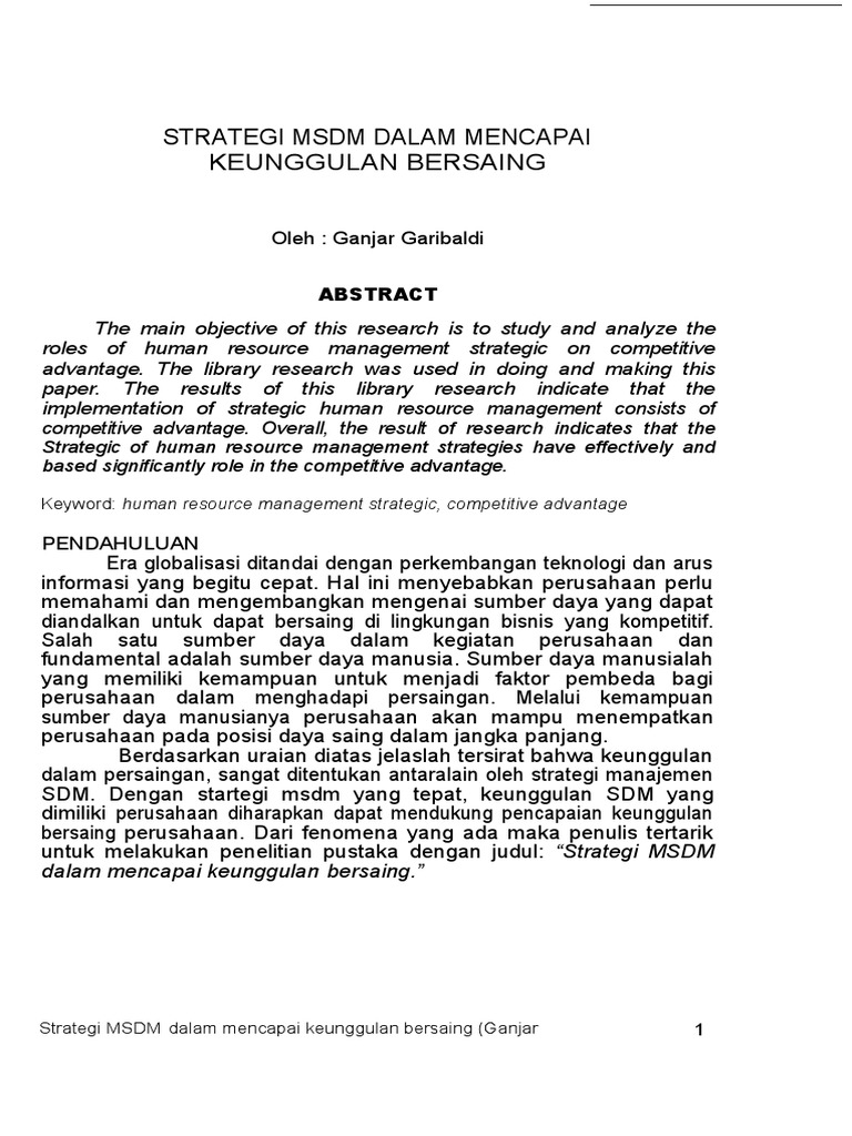 ID Strategi MSDM Dalam Mencapai Keunggulan Bersaing | PDF