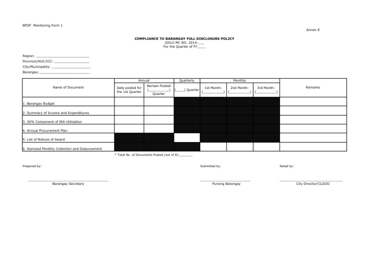 Compliance To Barangay FDP Template v1.2 | PDF