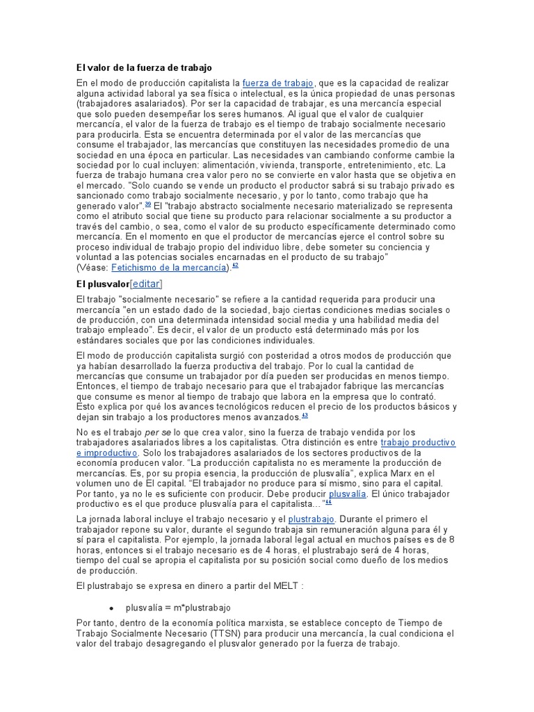 La Teoría Del Valor Trabajo de Karl Marx PDF