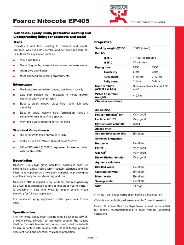 TDS Fosroc Nitocote EP405 SEA PDF Water Concrete