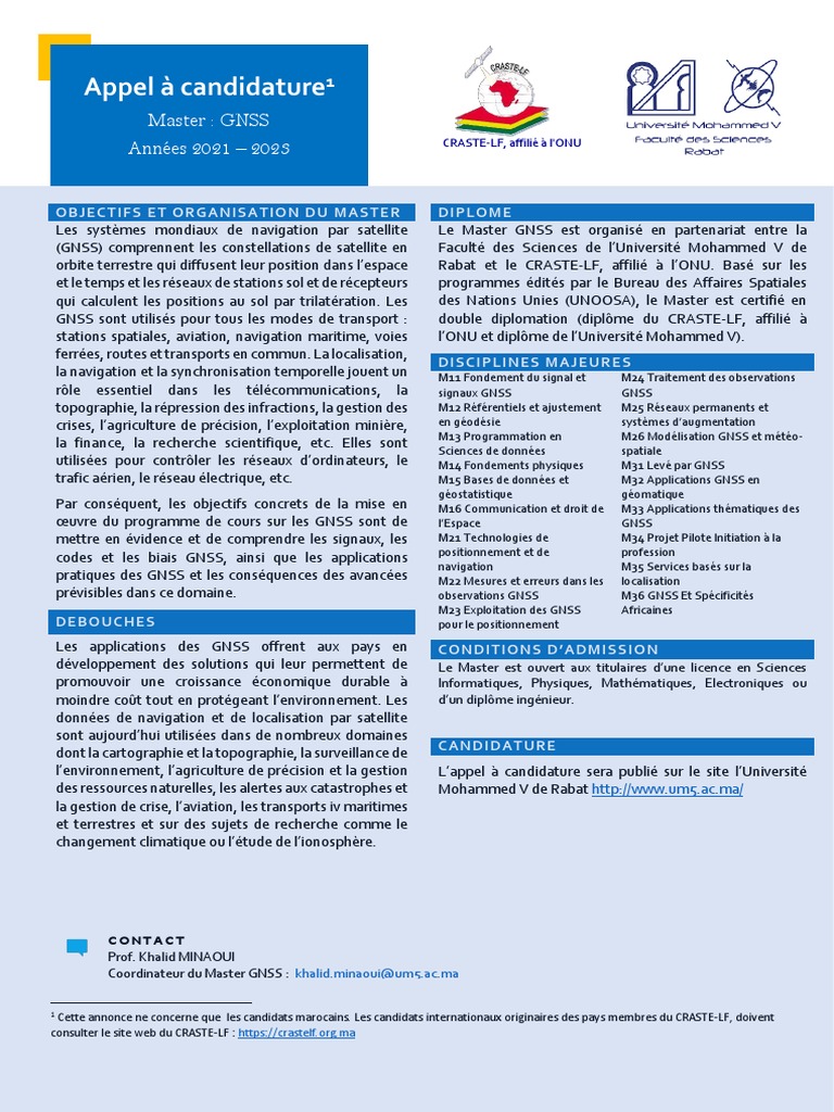 Master GNSS : Candidature 2021-2023 | PDF | Topographie | Sciences de ...