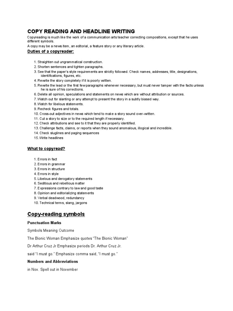 Copy Reading and Headline Writing Newspapers News