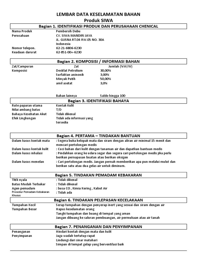 MATERIAL SAFETY DATA SHEET Dust Cleaner PDF