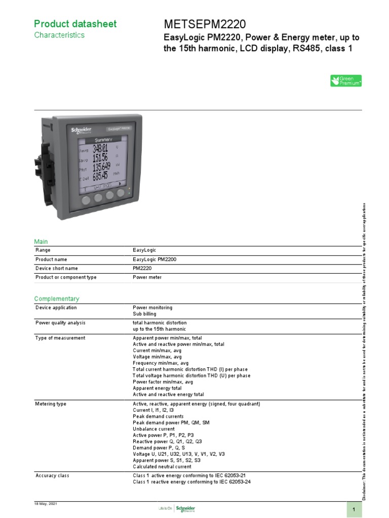 Easy Logic Pm2220 Energy Meter PDF Alternating Current Electrical