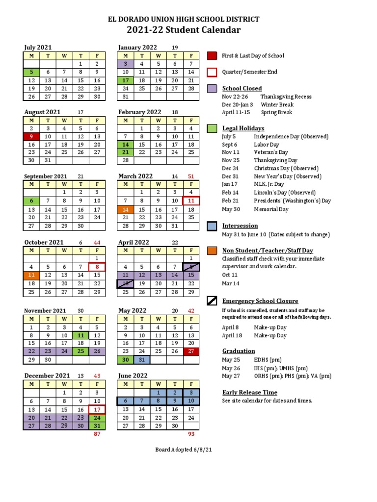 Httpsbruin - eduhsd.k12.CA - Usdocumentsupdated 21.22 Student Calendar