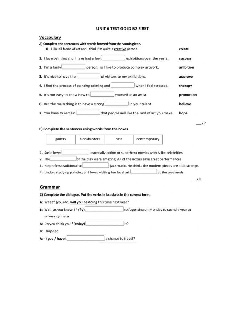 Gold B2 FIRST Unit 6 Test + Revision | PDF
