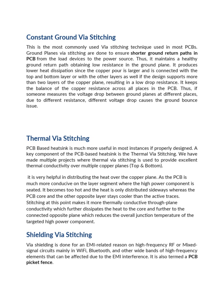 Constant Ground Via Stitching PCB From The Load Devices To The Power