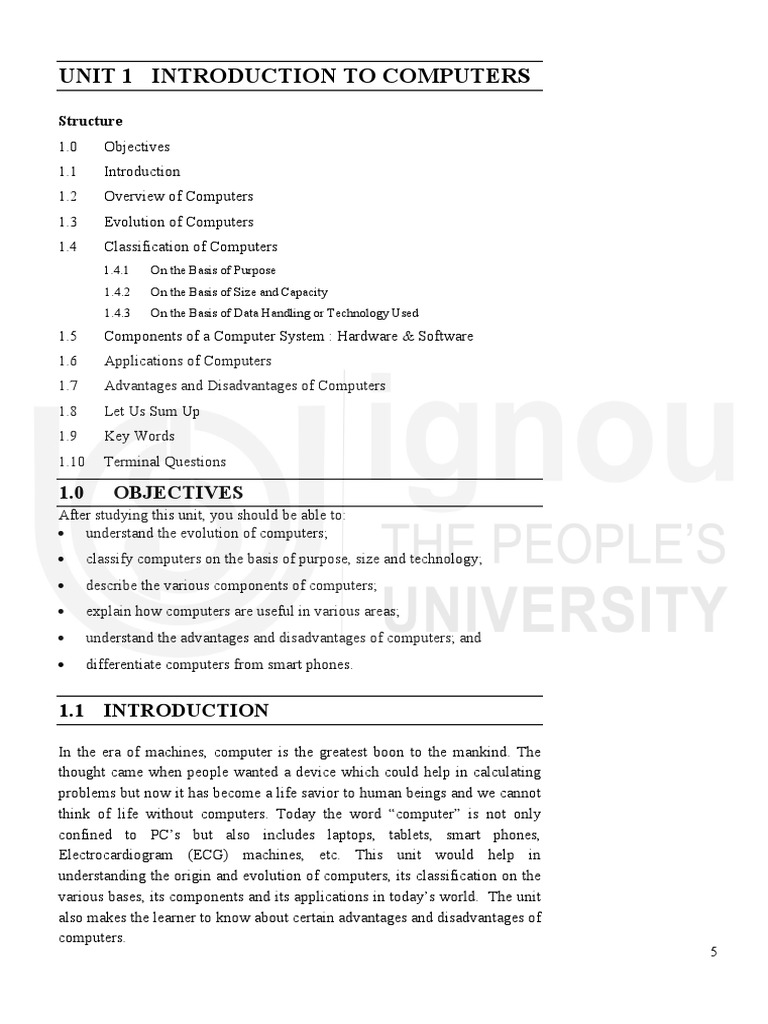 Unit 1 PDF Computer Hardware Operating System