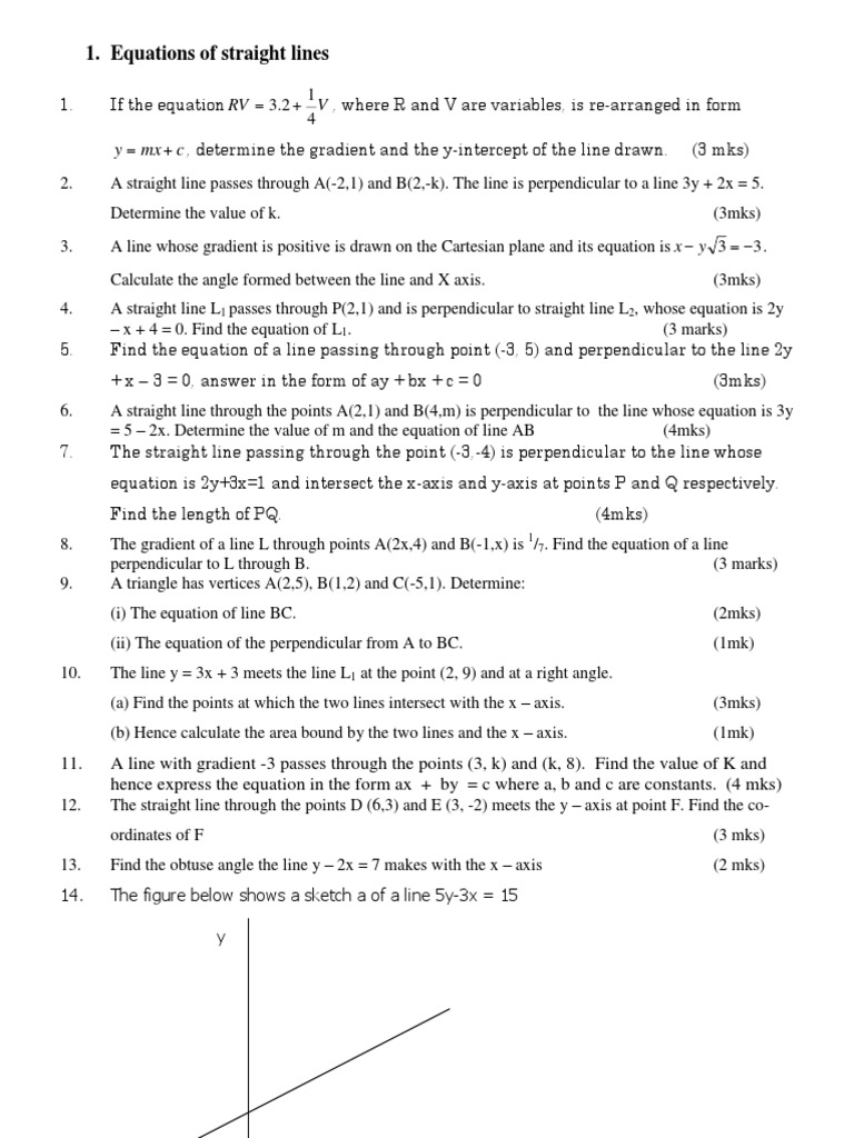 Equations Of Straight Lines Q Pdf Line Geometry Equations