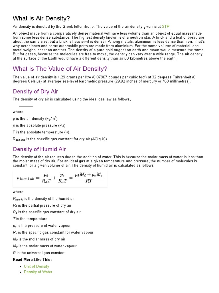 Density of Air - Density of Dry and Humid Air, Factors Affecting The