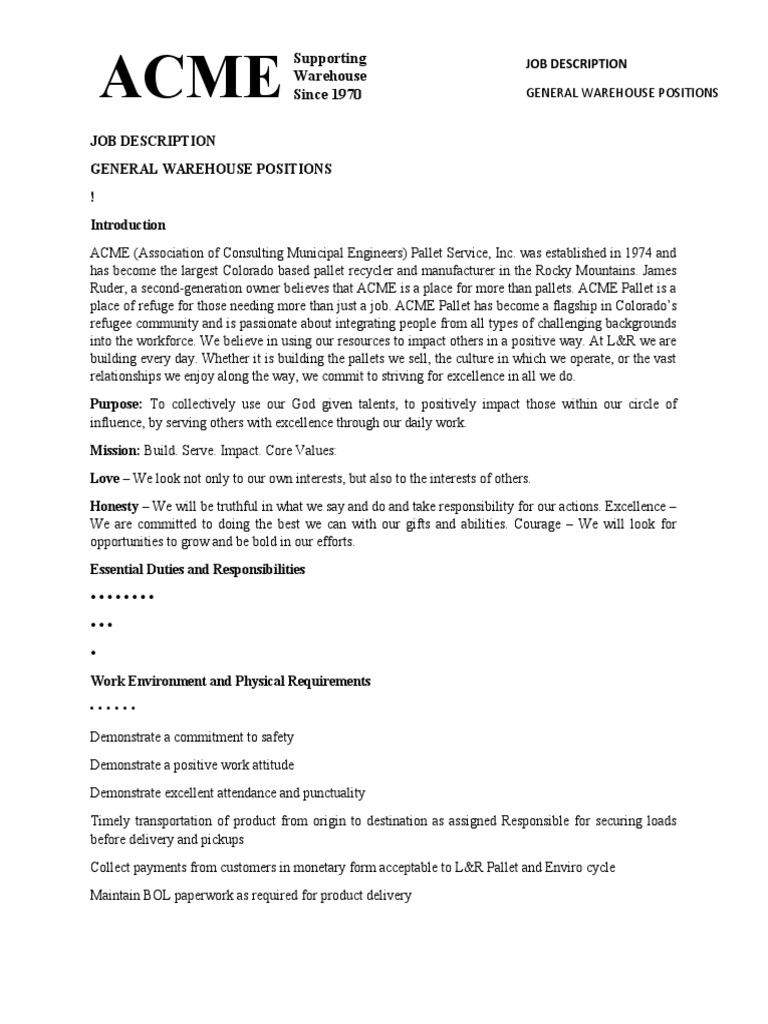 Job Description PDF Forklift Pallet