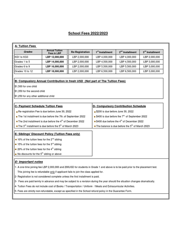 School Fees 2022/2023 PDF Fee Tuition Payments