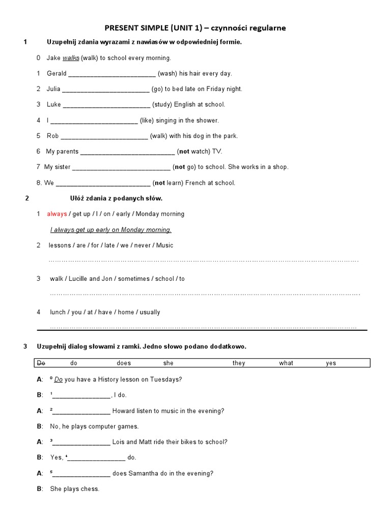 Karta pracy czasy present simple i present continuous klasa 5 pdf