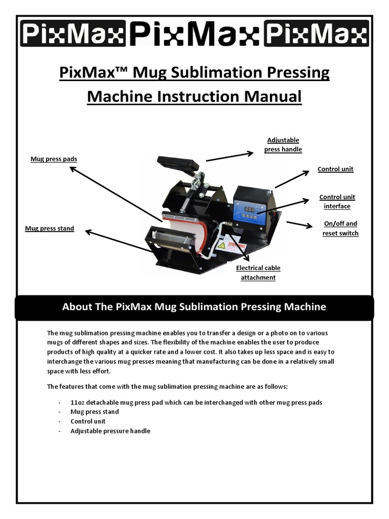 Pixmax Mug Sublimation Press Instruction Manual - Mugp01 | PDF ...