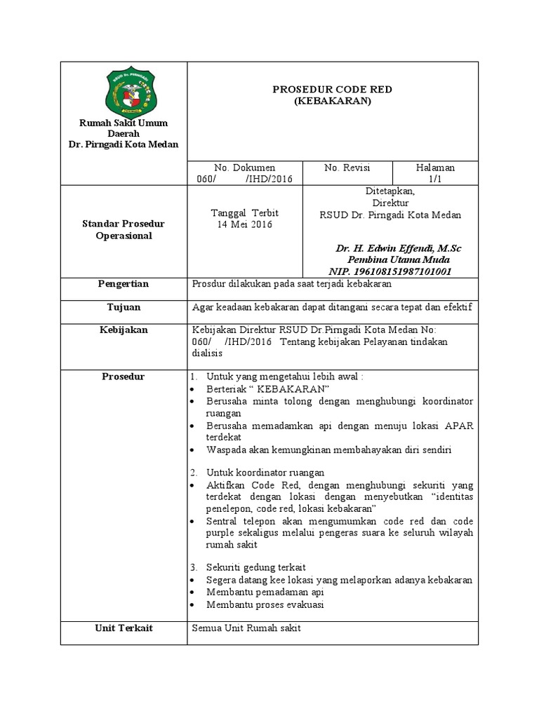 Prosedur Code Red Kebakaran RSUD Medan | PDF