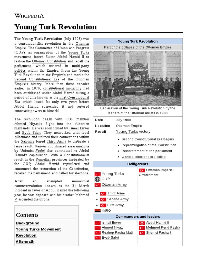 Young Turk Revolution PDF Ottoman Empire Politics Of The Ottoman