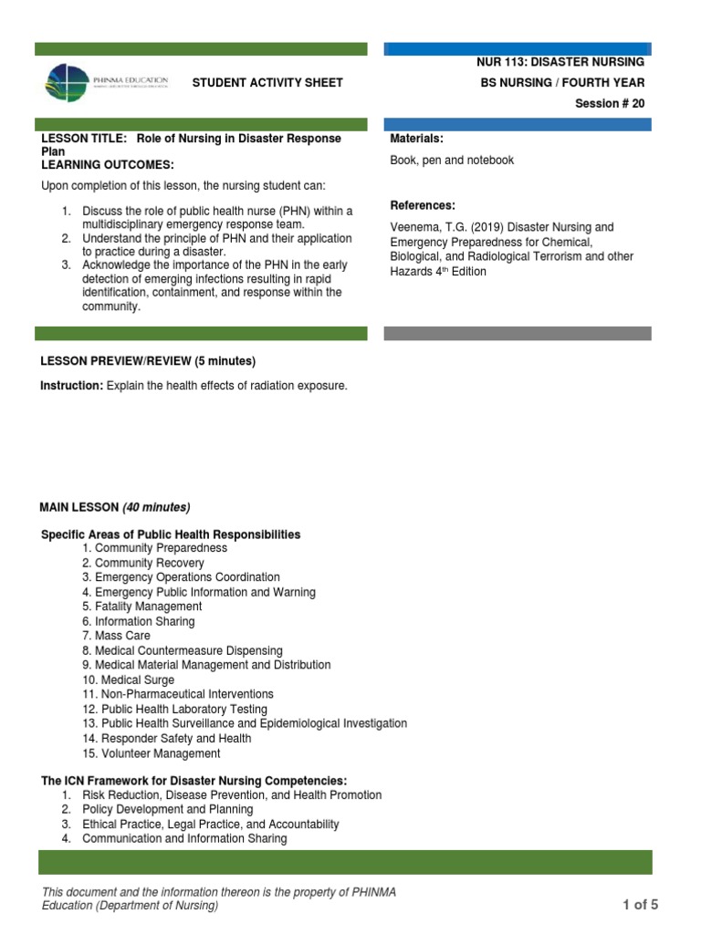 Role Of Nursing In Disaster Response Pdf Emergency Management