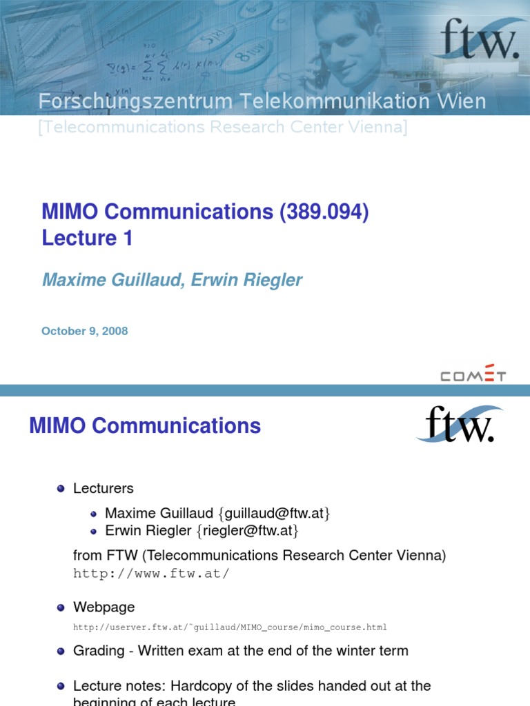 MIMO Communications Lecture1 | PDF | Mimo | Broadcasting
