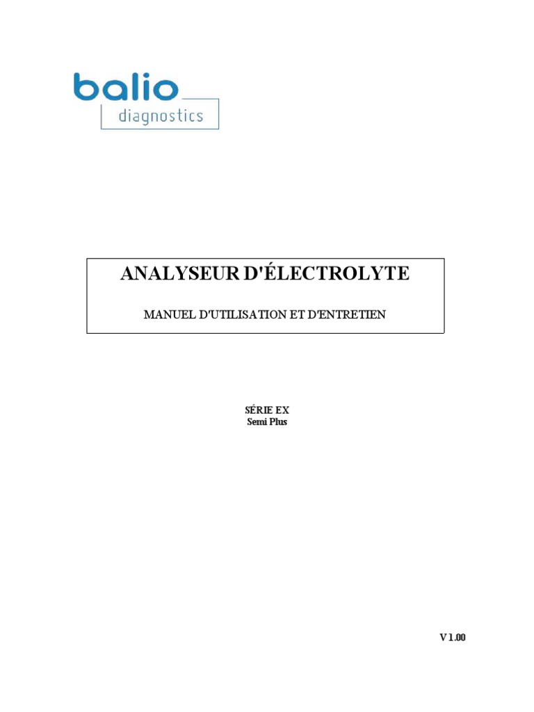 Analyseur d'Électrolyte Balio EX | PDF | Recyclage | Calibrage