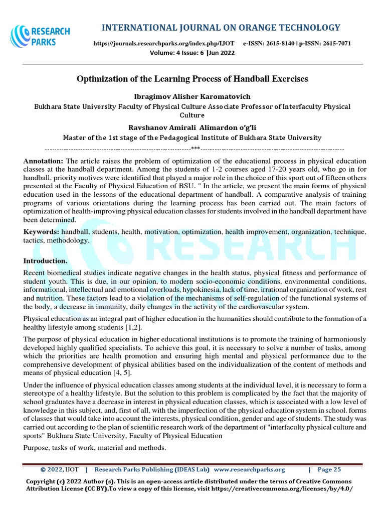 Optimization of The Learning Process of Handball Exercises PDF