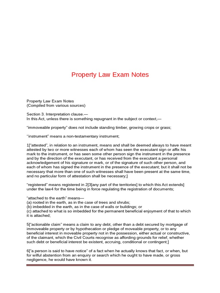 Property Law Exam Notes PDF Law Of Agency Property