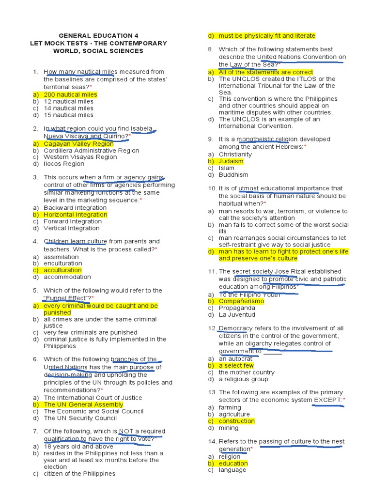 General Education Mock Test: Social Sciences | PDF | Exclusive Economic ...