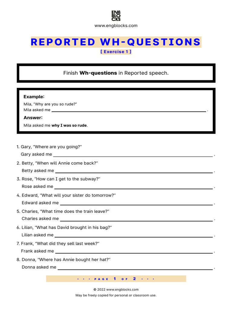 reported speech wh questions answer