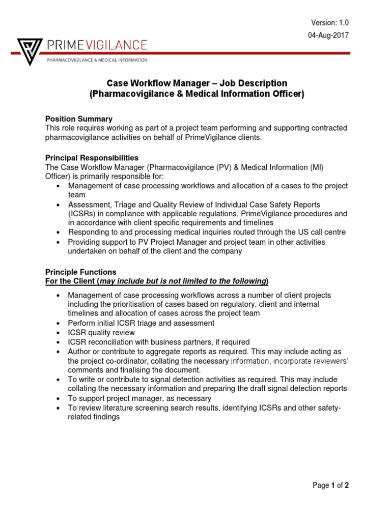 PrimeVigilance, Case Workflow Manager PV and MedInfo Officer, Waltham ...