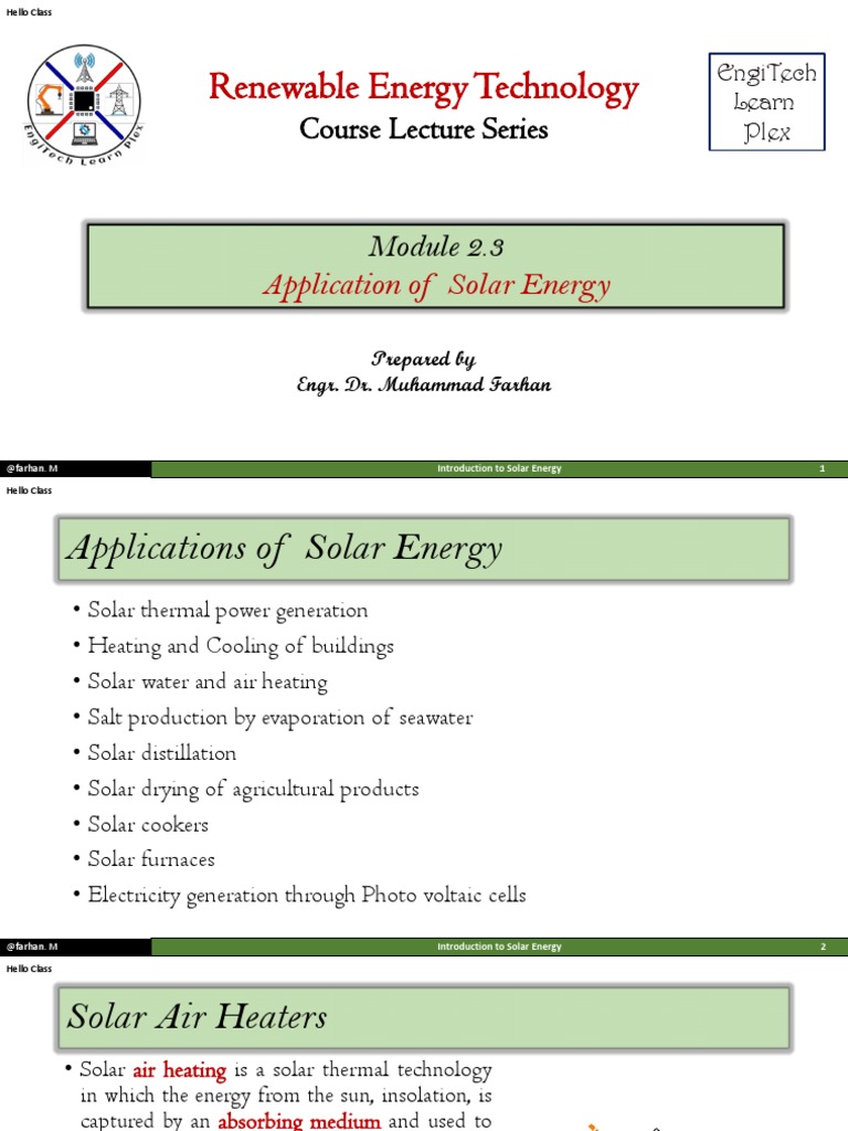2 3 application of solar energy pdf solar energy renewable energy