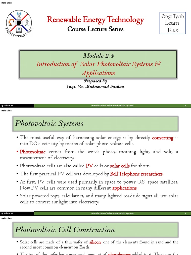 Applications of Solar Photovoltaic Systems | PDF | Solar Cell | Thin ...