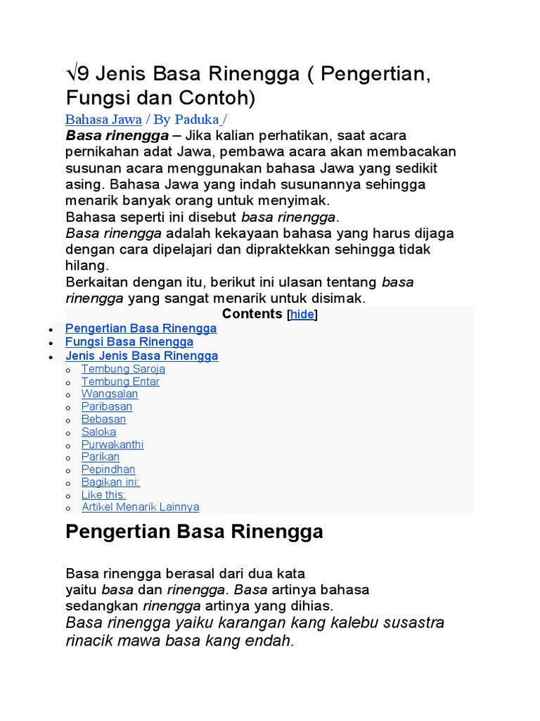 Jenis-Jenis Basa Rinengga dalam Bahasa Jawa | PDF