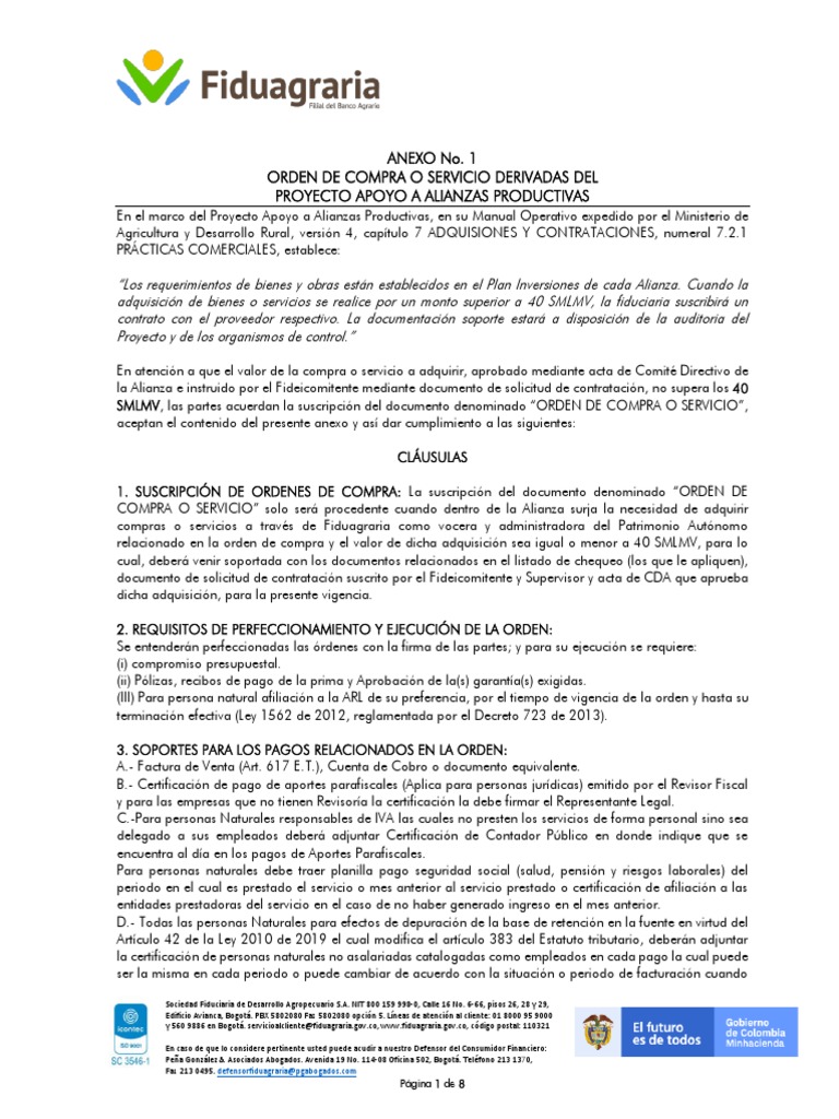 A. ANEXO 1 - Orden de Compra o Servicio | PDF