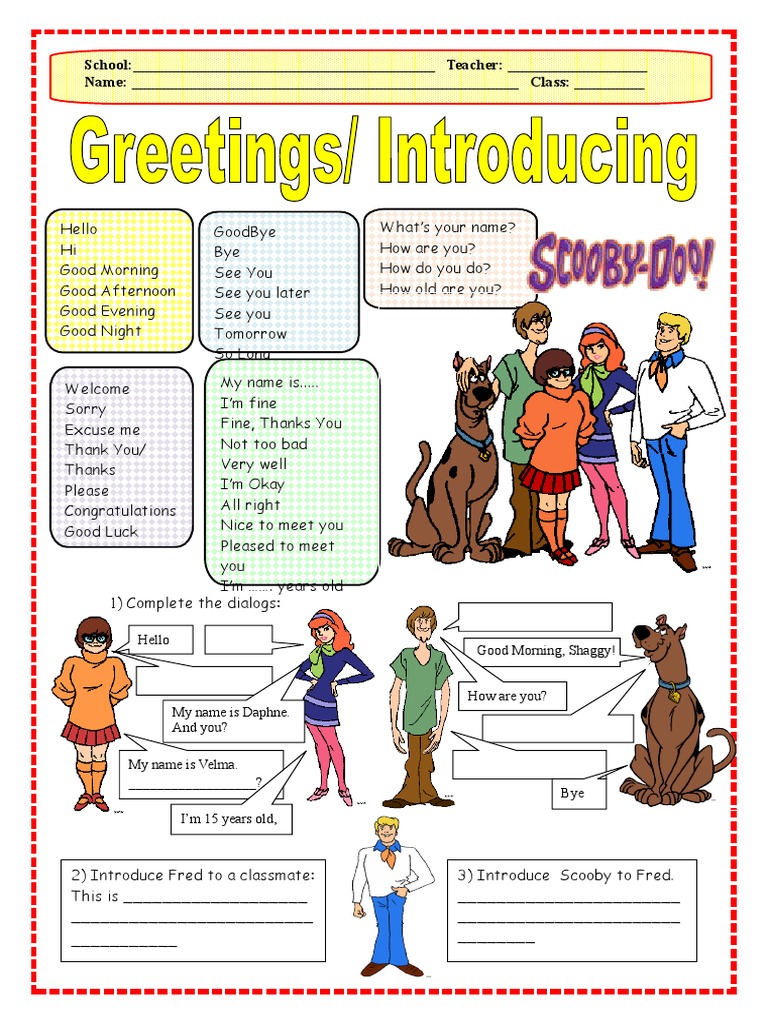 English Greetings and Farewells Worksheet | PDF | Scooby Doo | Scooby ...